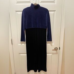 Talbots Womens Long Formal Dress Velvet Size P Petite S Black Blue Evening